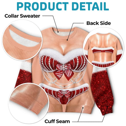 Funny Glam Santa Lingerie Print Sweatshirt – Eye-Catching Christmas Pullover