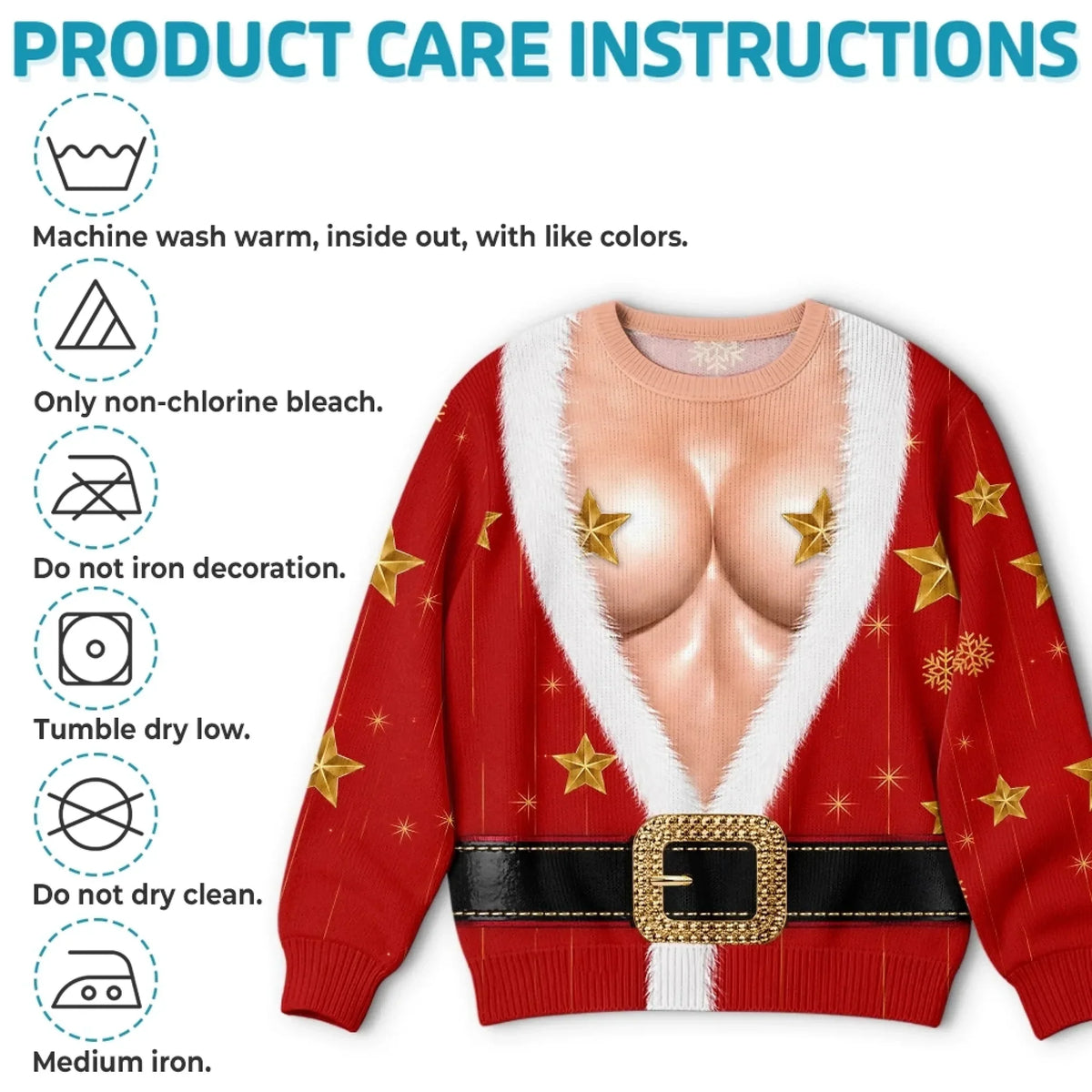 Funny Star Bust Santa Print Sweatshirt – Optical Illusion Christmas Sweater