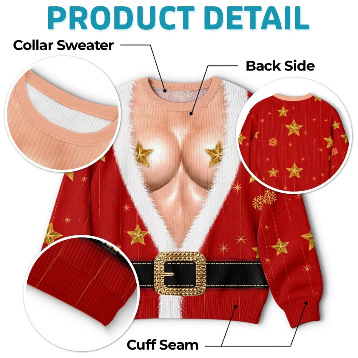 Funny Star Bust Santa Print Sweatshirt – Optical Illusion Christmas Sweater
