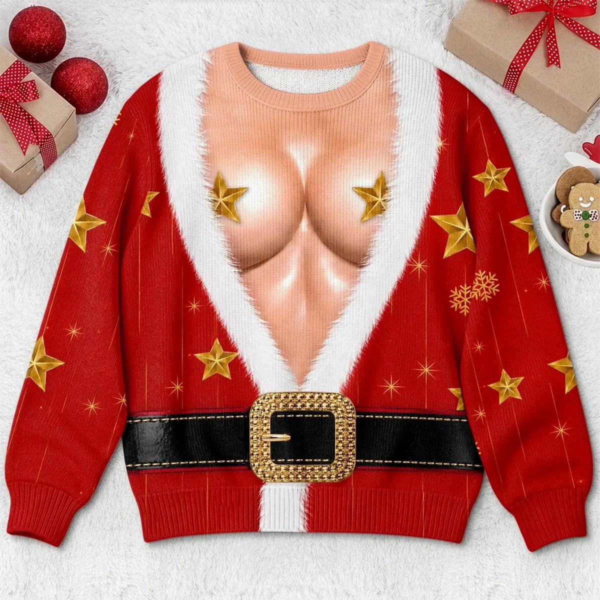 Funny Star Bust Santa Print Sweatshirt – Optical Illusion Christmas Sweater