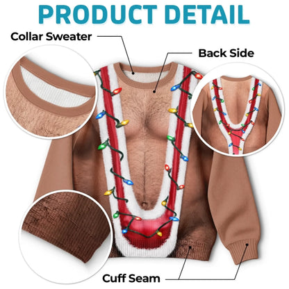 Funny Christmas Light Fake Chest Print Sweatshirt – Festive Gag Party Sweater