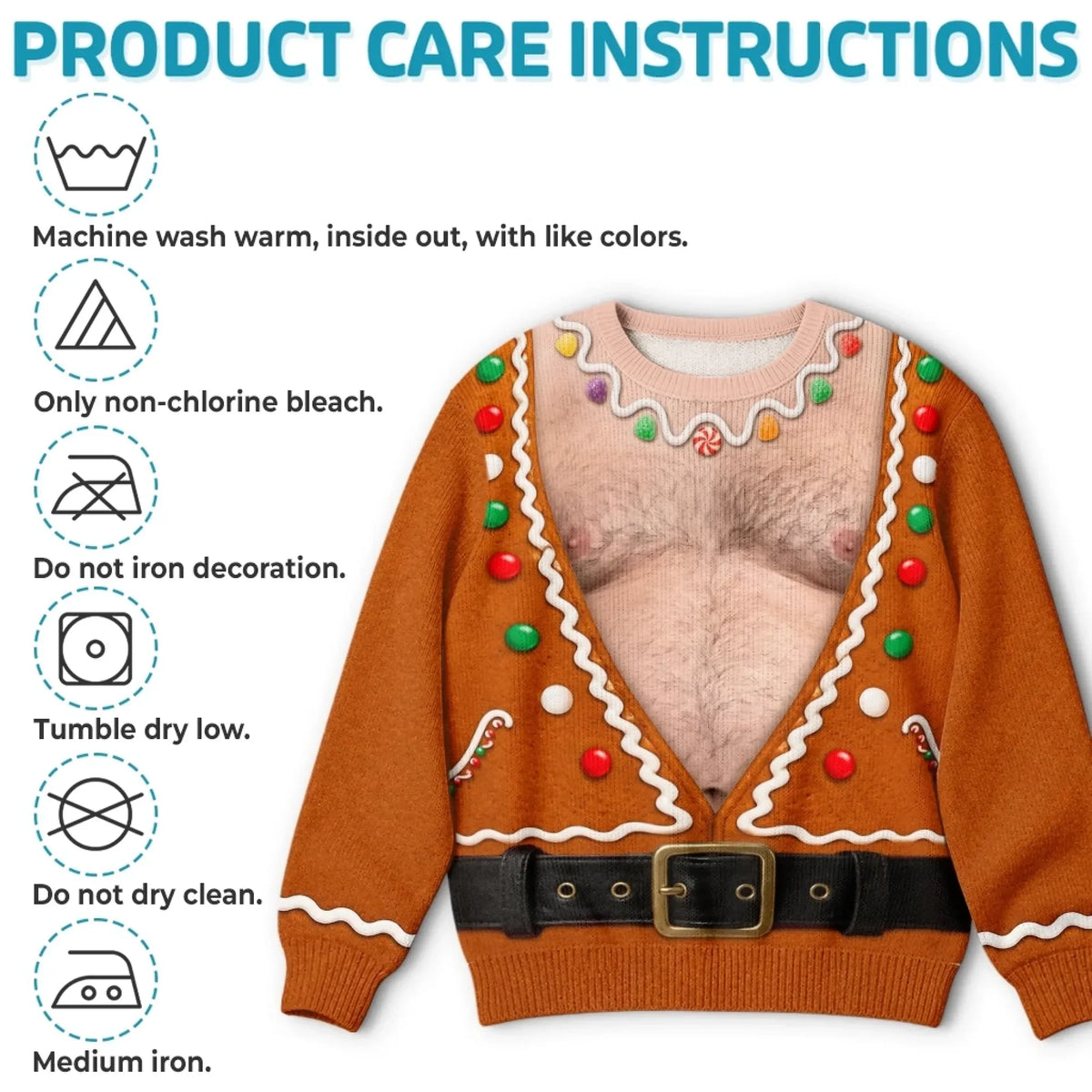 Funny Gingerbread Fake Chest Print Sweatshirt – Fun Ugly Xmas Costume Jumper