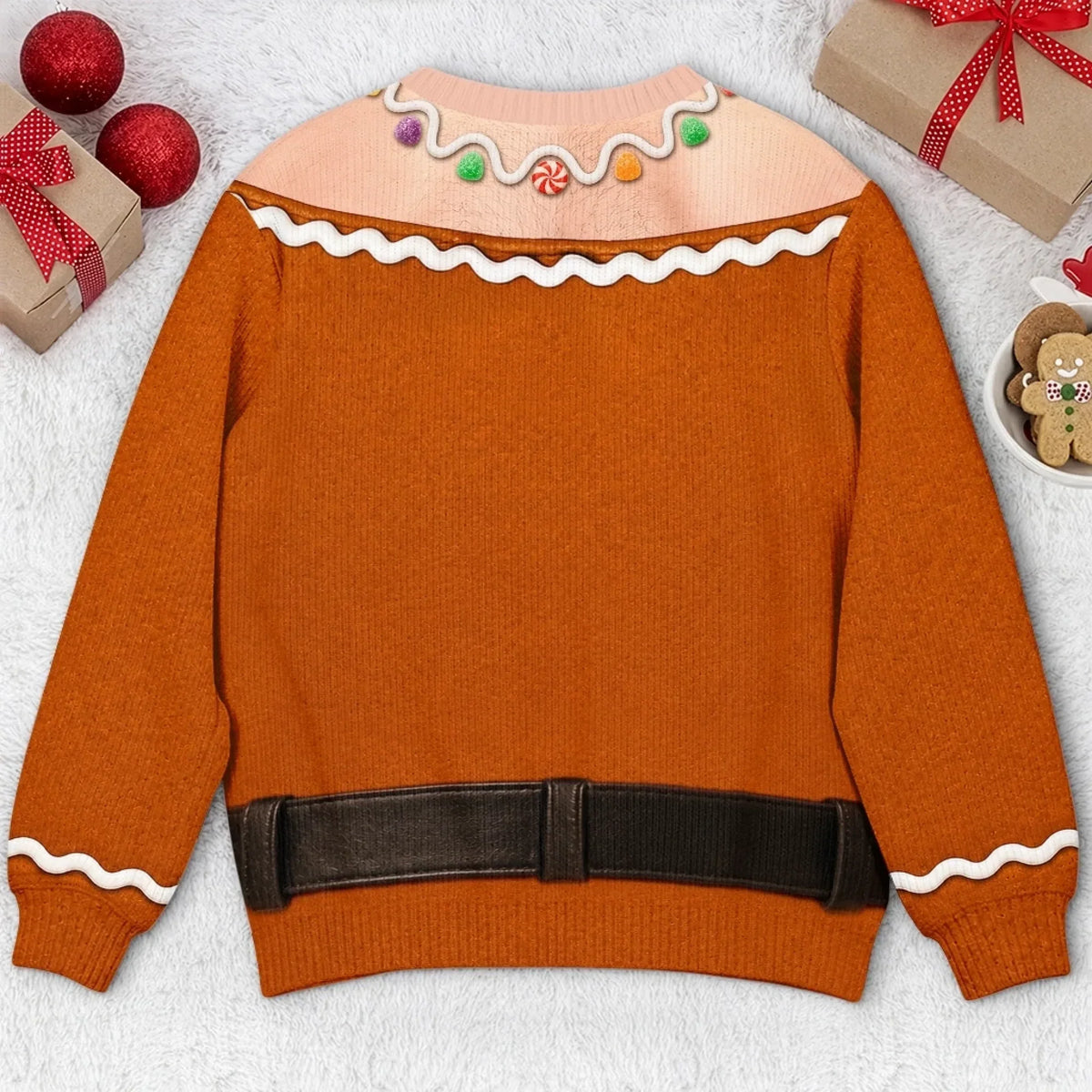 Funny Gingerbread Fake Chest Print Sweatshirt – Fun Ugly Xmas Costume Jumper