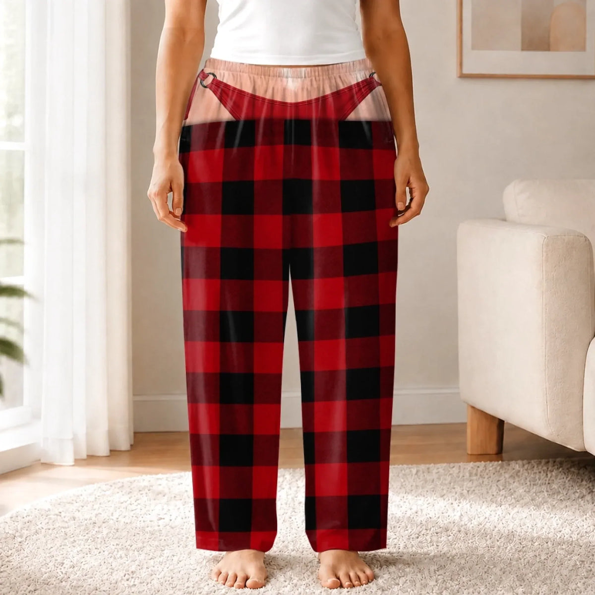 Funny Optical Illusion Christmas Plaid Pajama Pants – Fun Holiday Party Loungewear