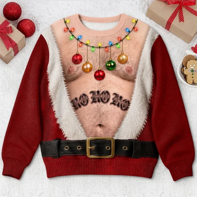 Funny Ho Ho Ho Christmas Ornament Print Sweatshirt – Men's Ugly Christmas Pullover