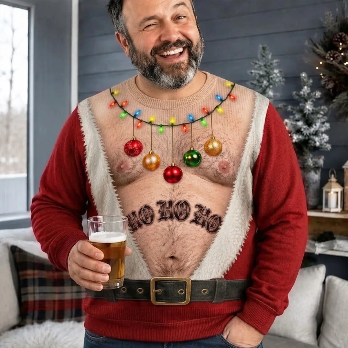 Funny Ho Ho Ho Christmas Ornament Print Sweatshirt – Men's Ugly Christmas Pullover
