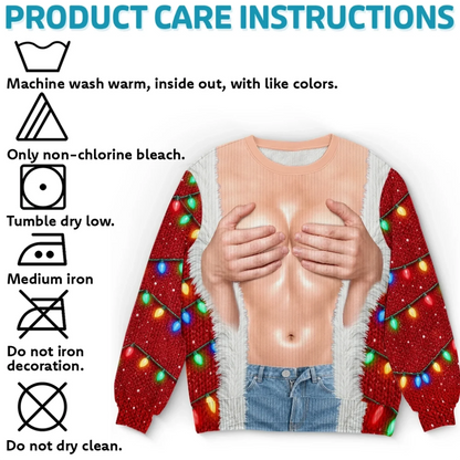 Funny Christmas Muscle Illusion Sweater – Personalized Ugly Christmas Pullover for Women