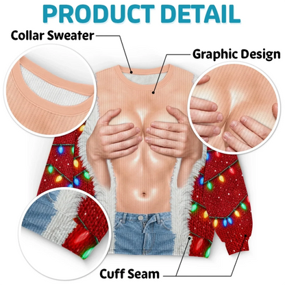 Funny Christmas Muscle Illusion Sweater – Personalized Ugly Christmas Pullover for Women