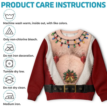 Funny Christmas Ugly Sweater – Santa Belly Illusion Sweater with Christmas Lights for Men