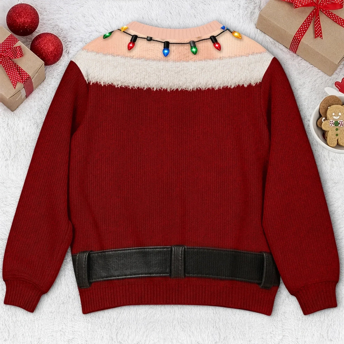 Funny Christmas Ugly Sweater – Santa Belly Illusion Sweater with Christmas Lights for Men