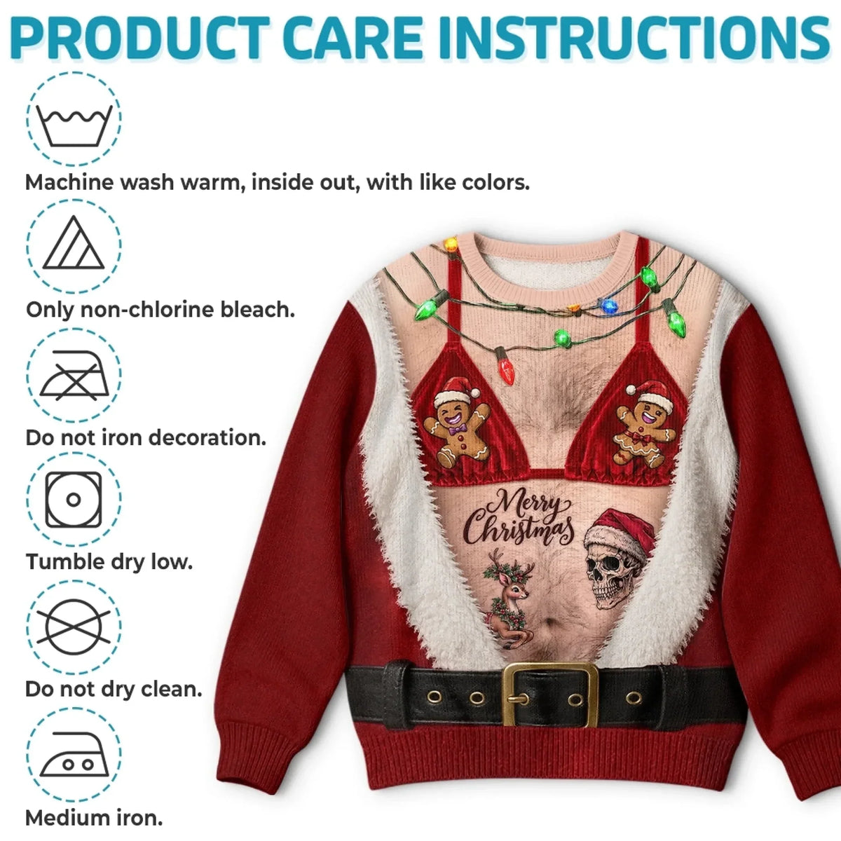 Funny Christmas Ugly Sweater – Santa Body Illusion Sweater with Lights for Men