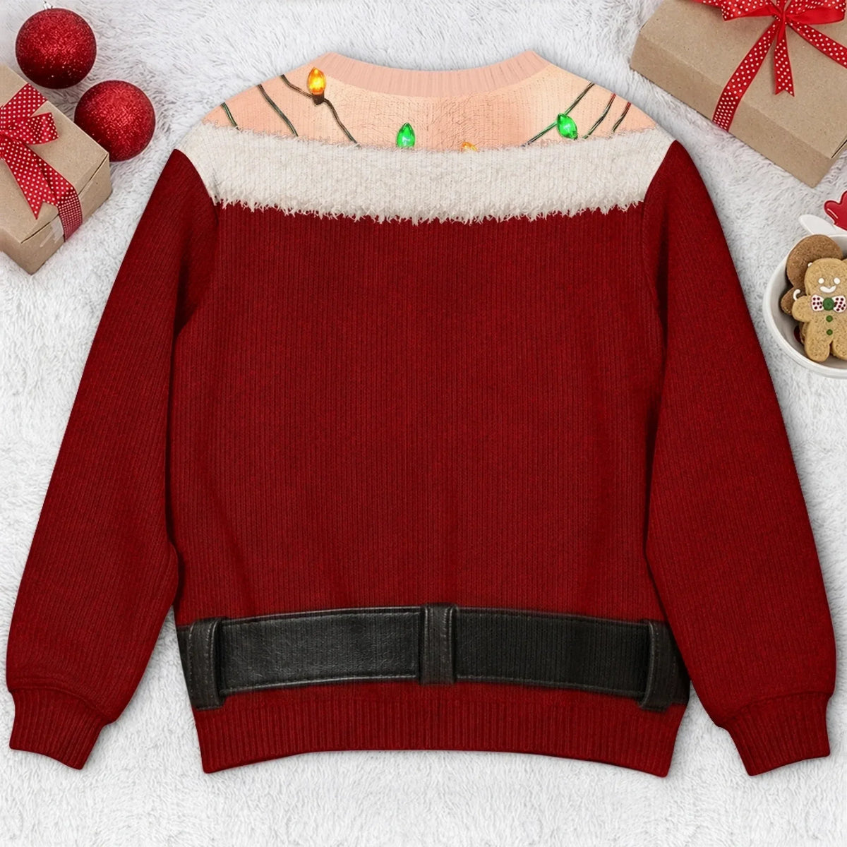 Funny Christmas Ugly Sweater – Santa Body Illusion Sweater with Lights for Men