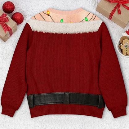 Funny Christmas Ugly Sweater – Santa Body Illusion Sweater with Lights for Men