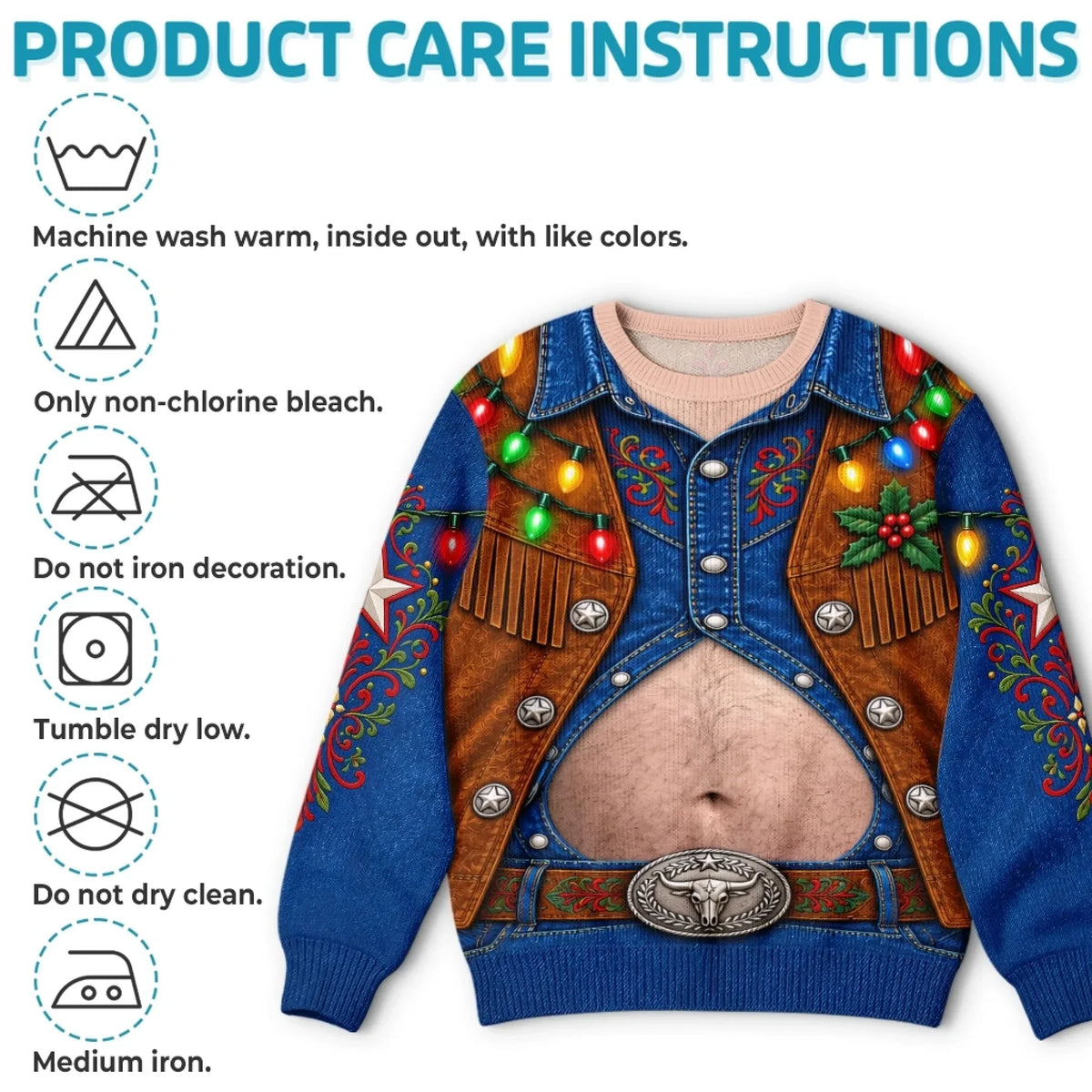 Funny Christmas Cowboy Belly Sweatshirt – Western Holiday Lights Pullover
