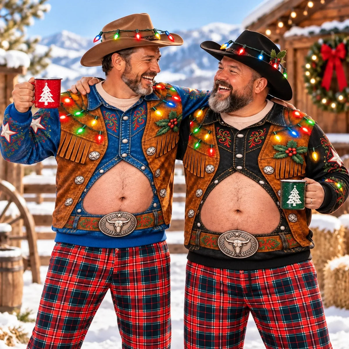 Funny Christmas Cowboy Belly Sweatshirt – Western Holiday Lights Pullover