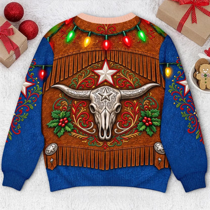 Funny Christmas Cowboy Belly Sweatshirt – Western Holiday Lights Pullover