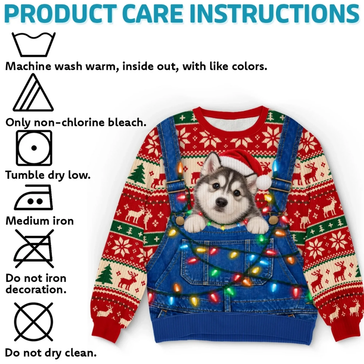 Custom Pet Photo Christmas Sweater – Funny Holiday Overalls Pet Sweatshirt