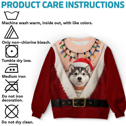 Custom Pet Photo Christmas Sweater – Funny Santa Pet Holiday Sweatshirt