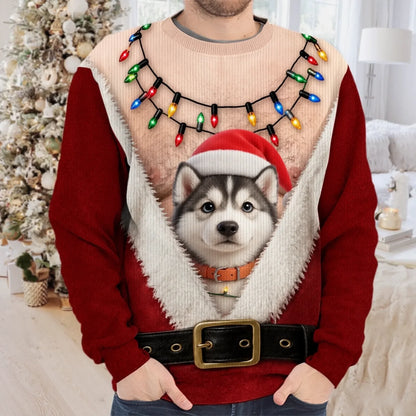 Custom Pet Photo Christmas Sweater – Funny Santa Pet Holiday Sweatshirt