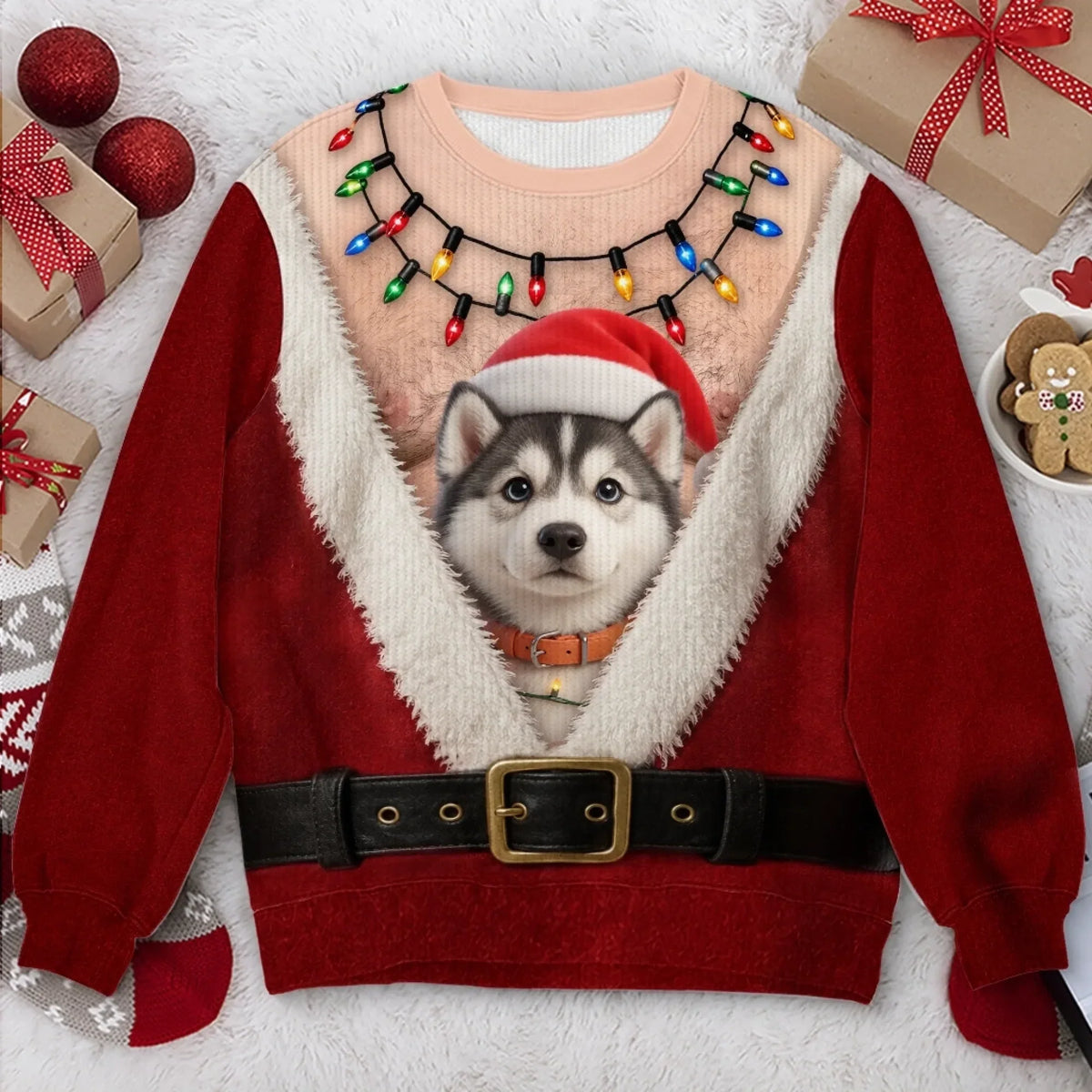 Custom Pet Photo Christmas Sweater – Funny Santa Pet Holiday Sweatshirt