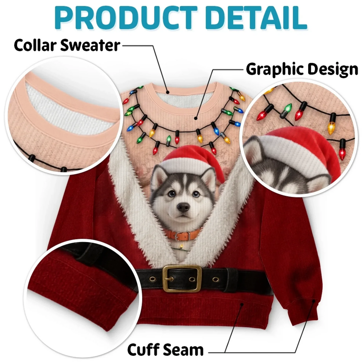 Custom Pet Photo Christmas Sweater – Funny Santa Pet Holiday Sweatshirt