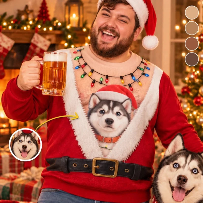 Custom Pet Photo Christmas Sweater – Funny Santa Pet Holiday Sweatshirt