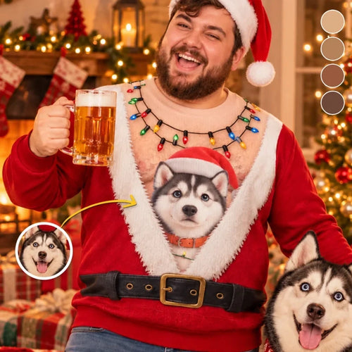 Custom Pet Photo Christmas Sweater – Funny Santa Pet Holiday Sweatshirt