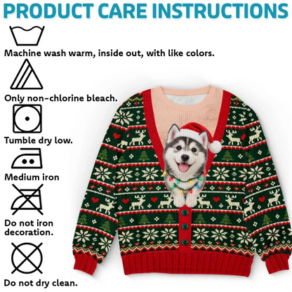Custom Pet Photo Christmas Sweater – Funny Holiday Cardigan Pet Sweatshirt