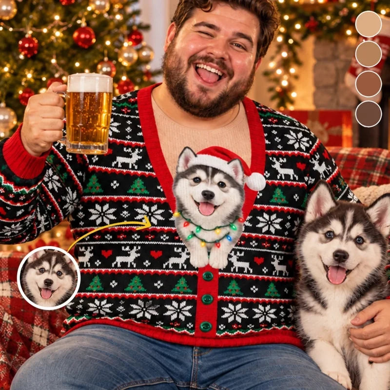 Custom Pet Photo Christmas Sweater – Funny Holiday Cardigan Pet Sweatshirt