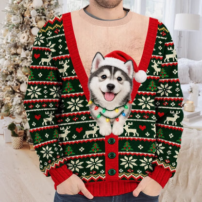 Custom Pet Photo Christmas Sweater – Funny Holiday Cardigan Pet Sweatshirt