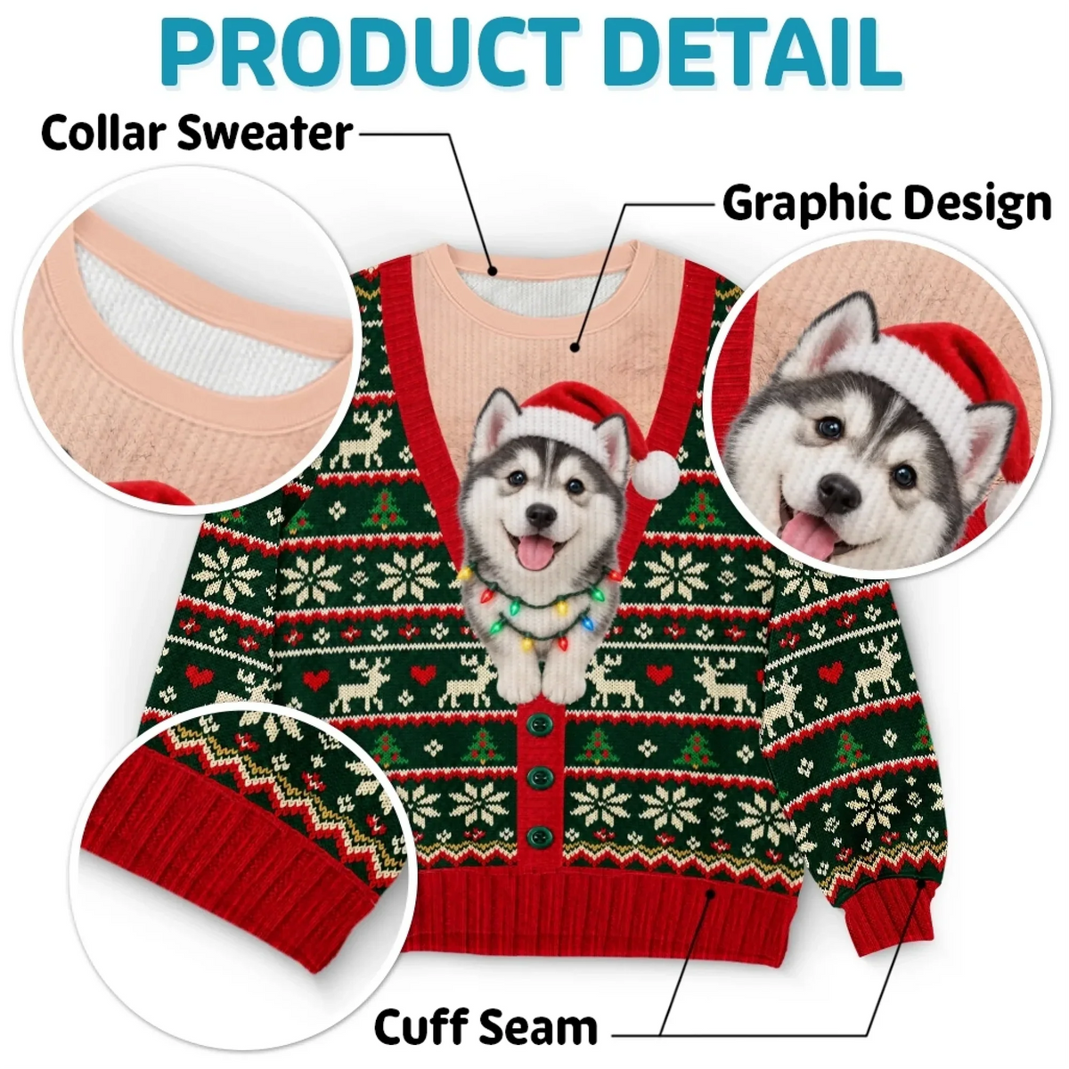 Custom Pet Photo Christmas Sweater – Funny Holiday Cardigan Pet Sweatshirt