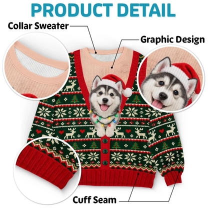 Custom Pet Photo Christmas Sweater – Funny Holiday Cardigan Pet Sweatshirt
