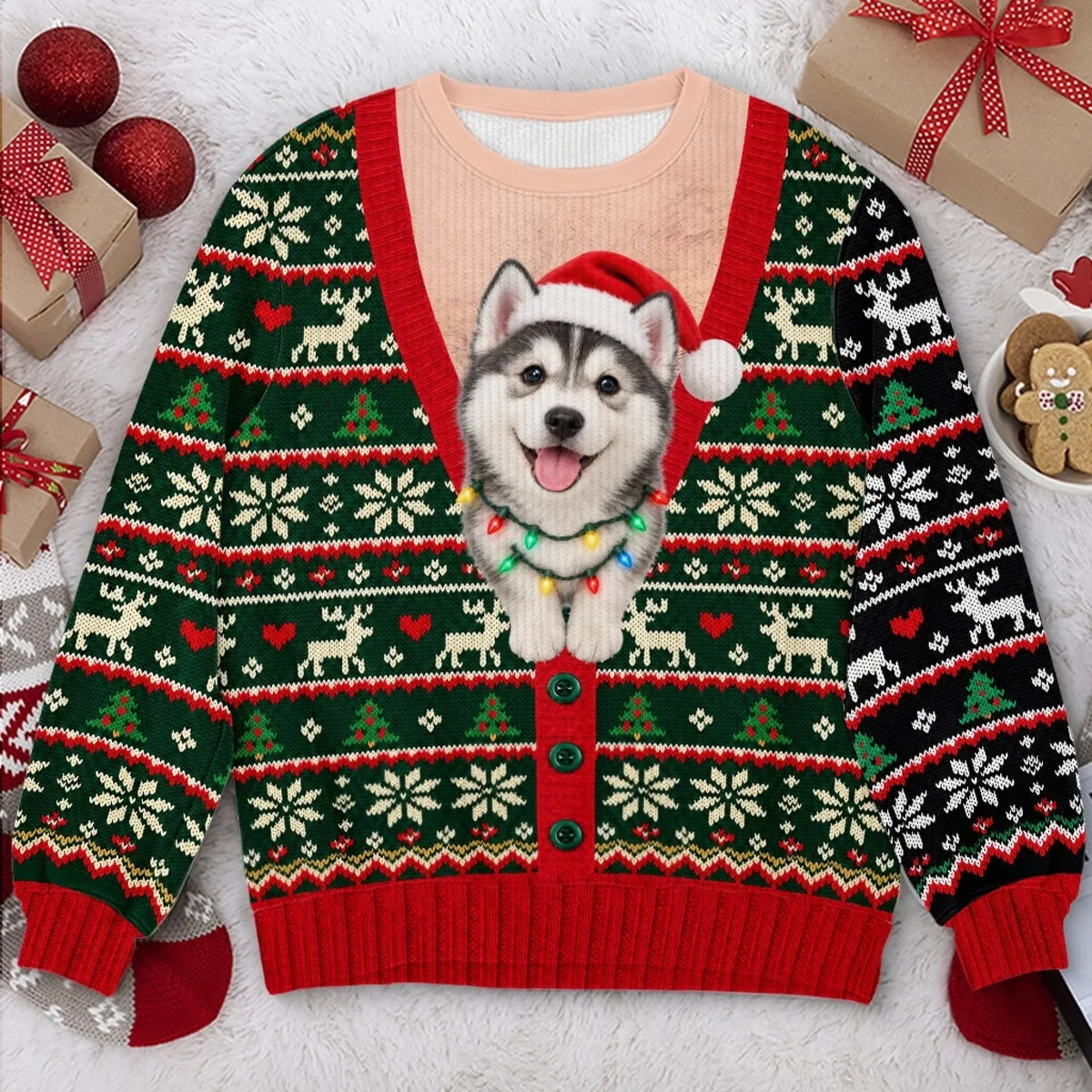 Custom Pet Photo Christmas Sweater – Funny Holiday Cardigan Pet Sweatshirt