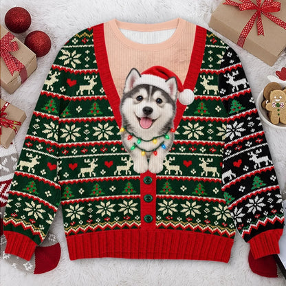 Custom Pet Photo Christmas Sweater – Funny Holiday Cardigan Pet Sweatshirt