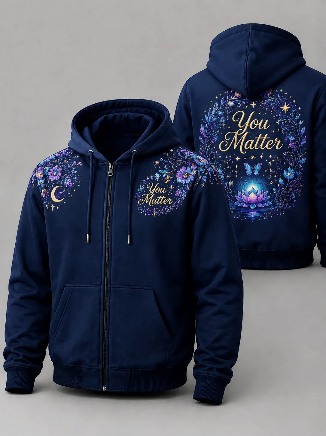 Unisex Premium 100%Cotton Zip-Up Hoodie – Embroidery And Hot Transfer Printing Techniques