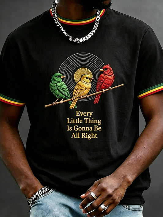 Men's Retro Every Little Thing Is Gonna Be Alright Printed Casual T-Shirt