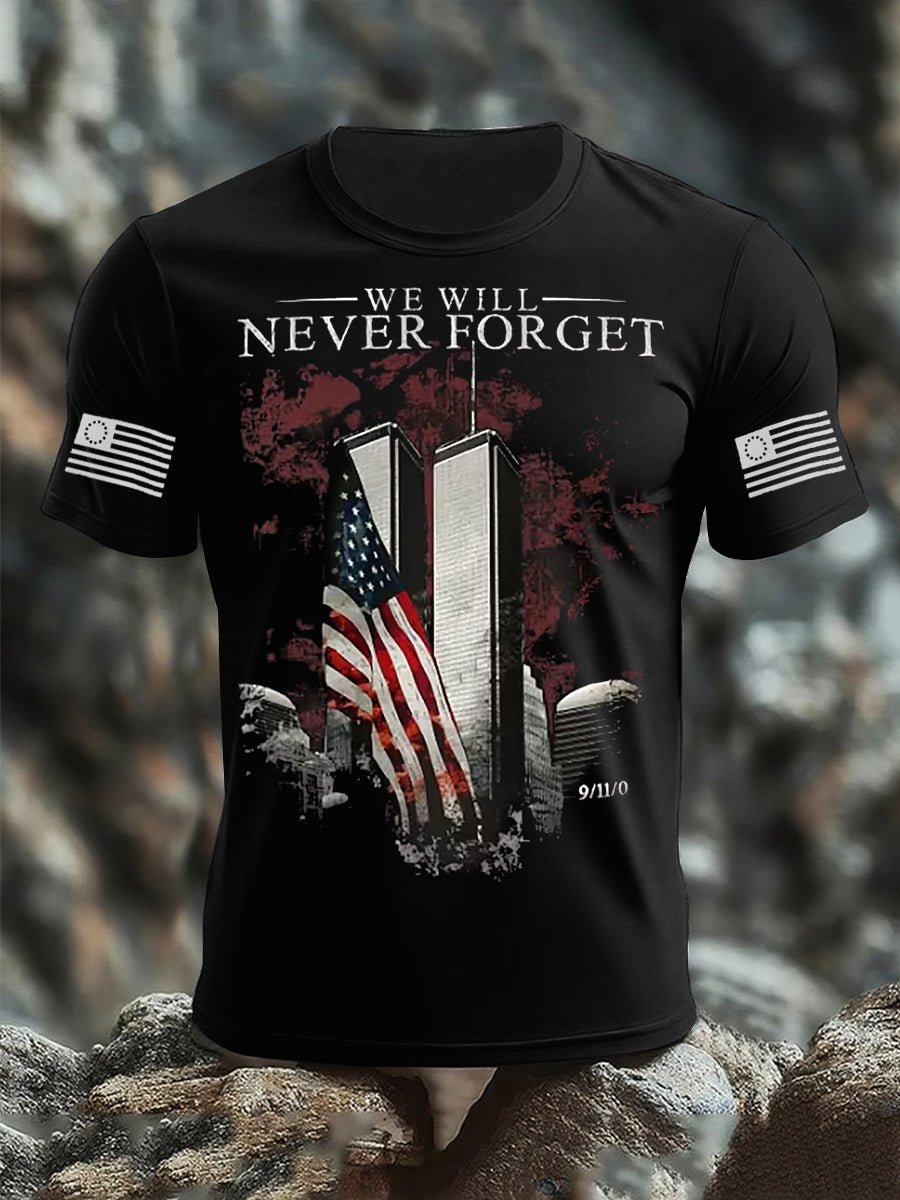 Men's 9/11 Memorial Patriotic Flag Print T-Shirt