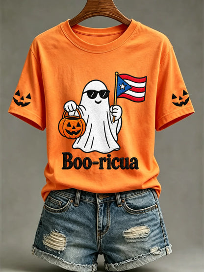 🎃Women's Halloween In Puerto Rico Print T-Shirt