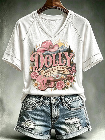 Women's Country Music Legend Tribute Print Casual T-shirt