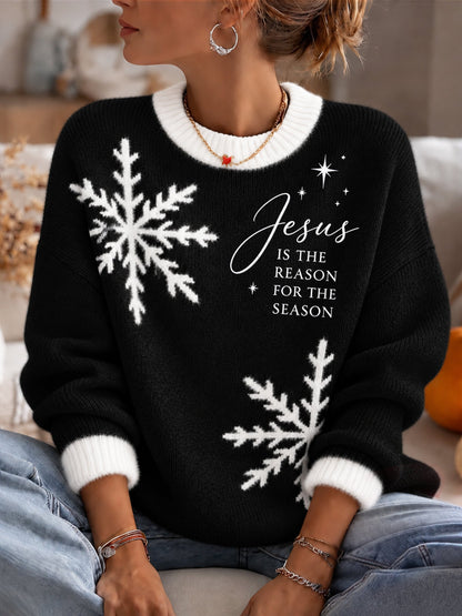 Women's Plush Knit Sweater – Festive Jesus-Themed Design