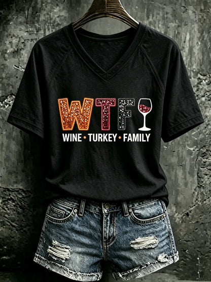 Women's Thanksgiving Print Casual T-shirt