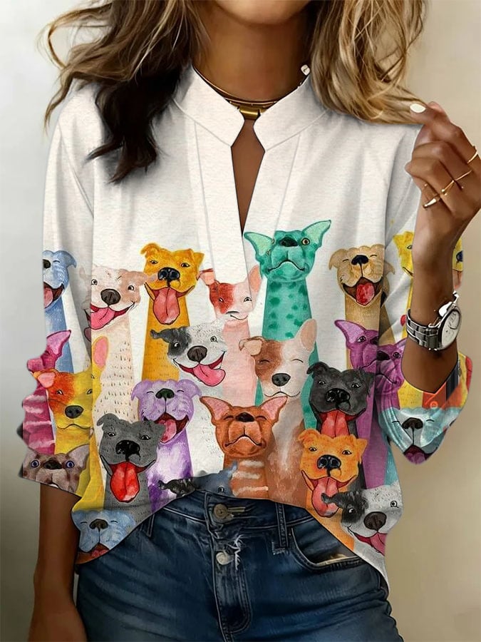 Women's Cute Dog Print Shirt