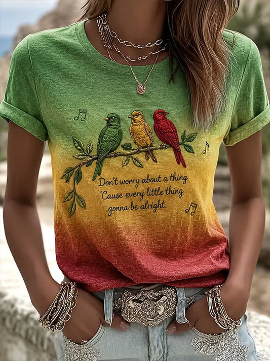 Women'S Printed Short-Sleeve T-Shirt With The Theme "Everything Will Eventually Go Smoothly, And Everything Will Be Alright"