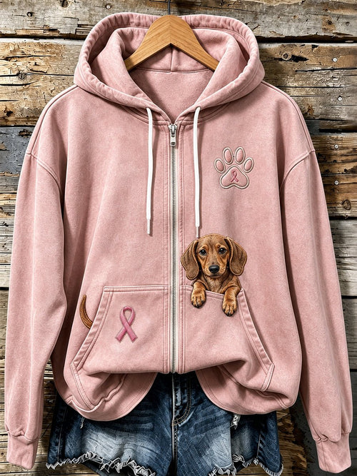 Women's Pink Ribbon Cute Dog Pumpkin Face Print Casual Sweatshirt