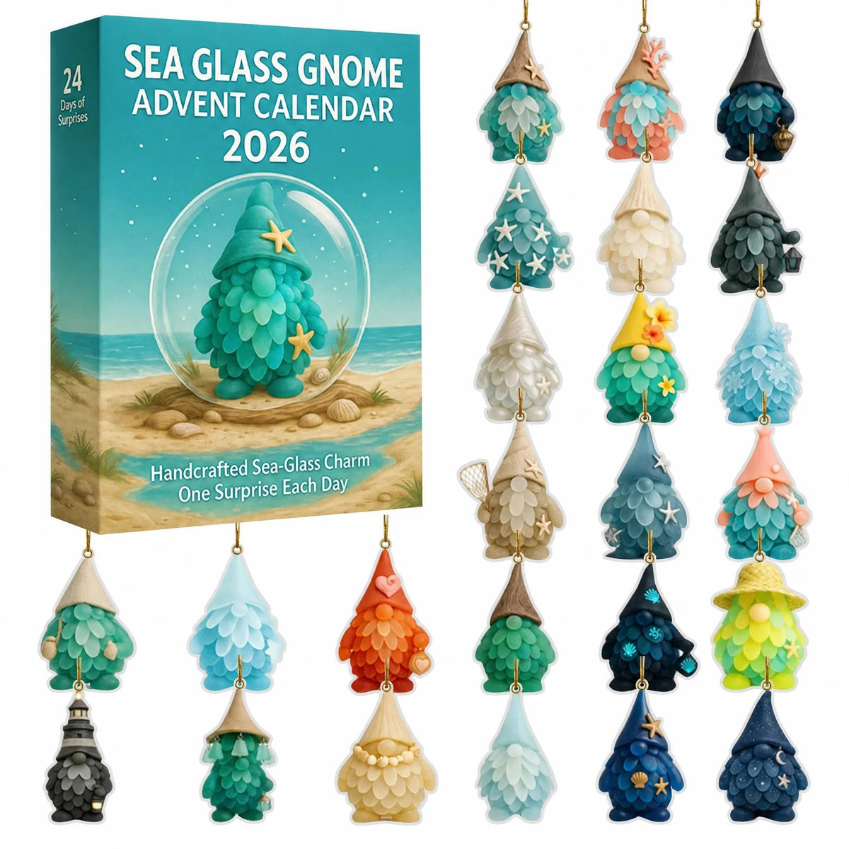 Sea Glass Gnome Advent Calendar 2026 – Coastal Holiday Decor