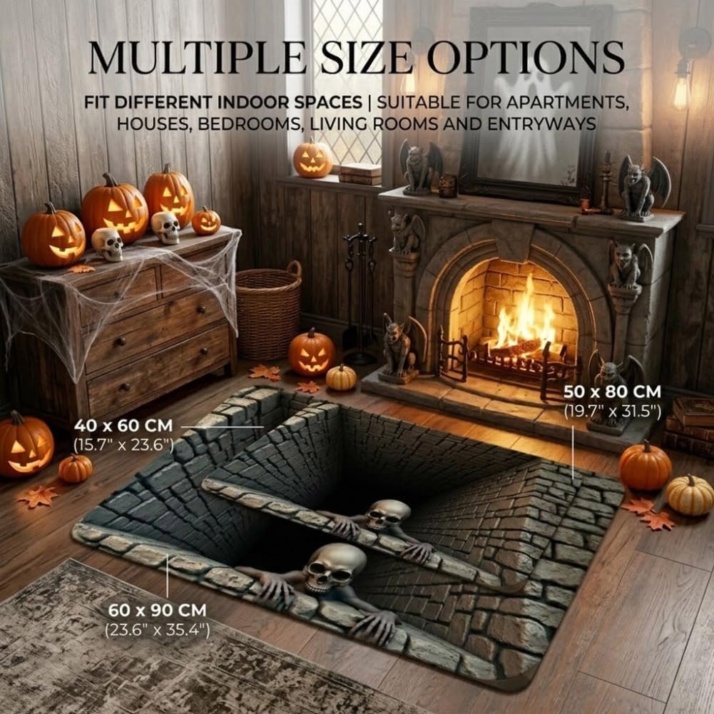 🔥Last Day 50% OFF🎁💀3D Illusion Skull Pit Mat – Halloween Area Rug