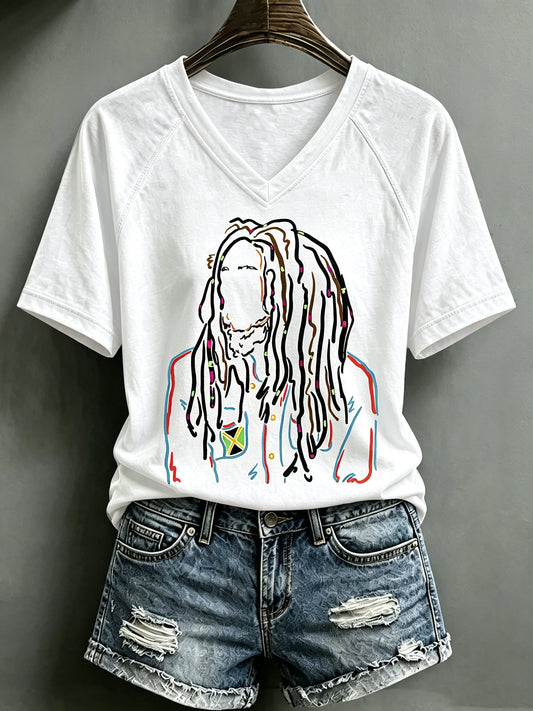 Women's Reggae Art Print Casual T-shirt