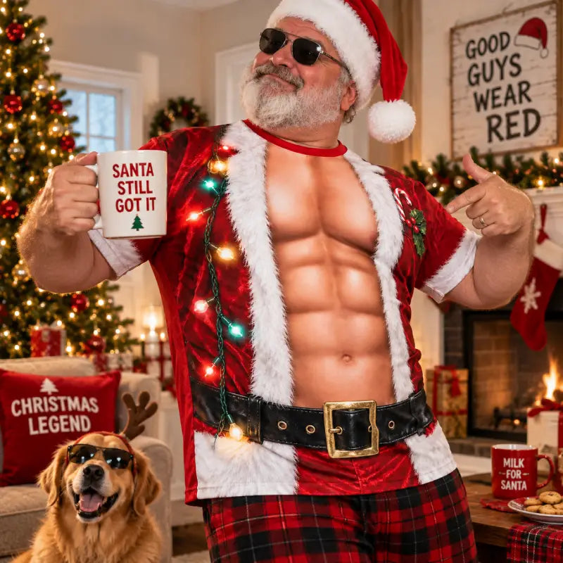 Funny Santa Muscle Illusion Christmas Shirt – Naughty Holiday Party Tee
