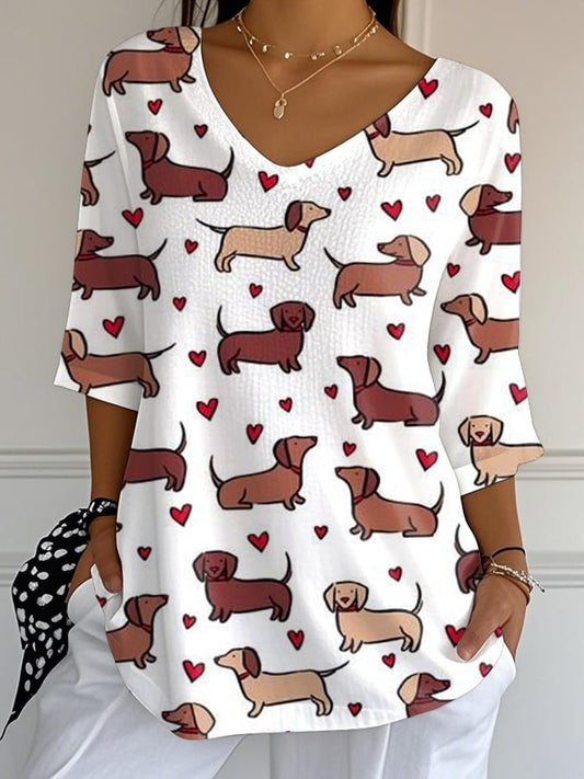Women's Dachshund Print Casual T-shirt