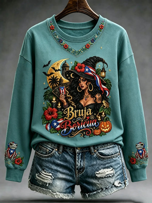 🎃Women's Halloween in Puerto Rico Casual Printed Long-Sleeve Sweatshirt